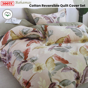 300TC Bahamas Taupe Reversible Cotton Quilt Cover Set | Queen