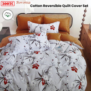 300TC Boronia Silver Reversible Cotton Quilt Cover Set | King