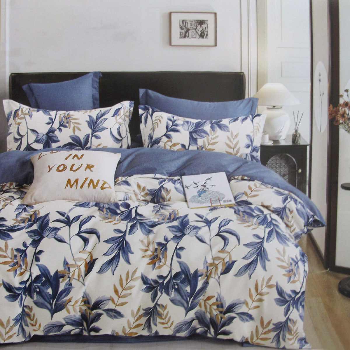 300TC Carolyn Blue Reversible Cotton Quilt Cover Set | Queen