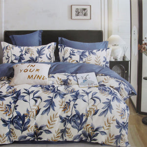 300TC Carolyn Blue Reversible Cotton Quilt Cover Set | Queen