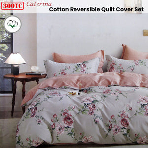 300TC Caterina Reversible Cotton Quilt Cover Set | Queen