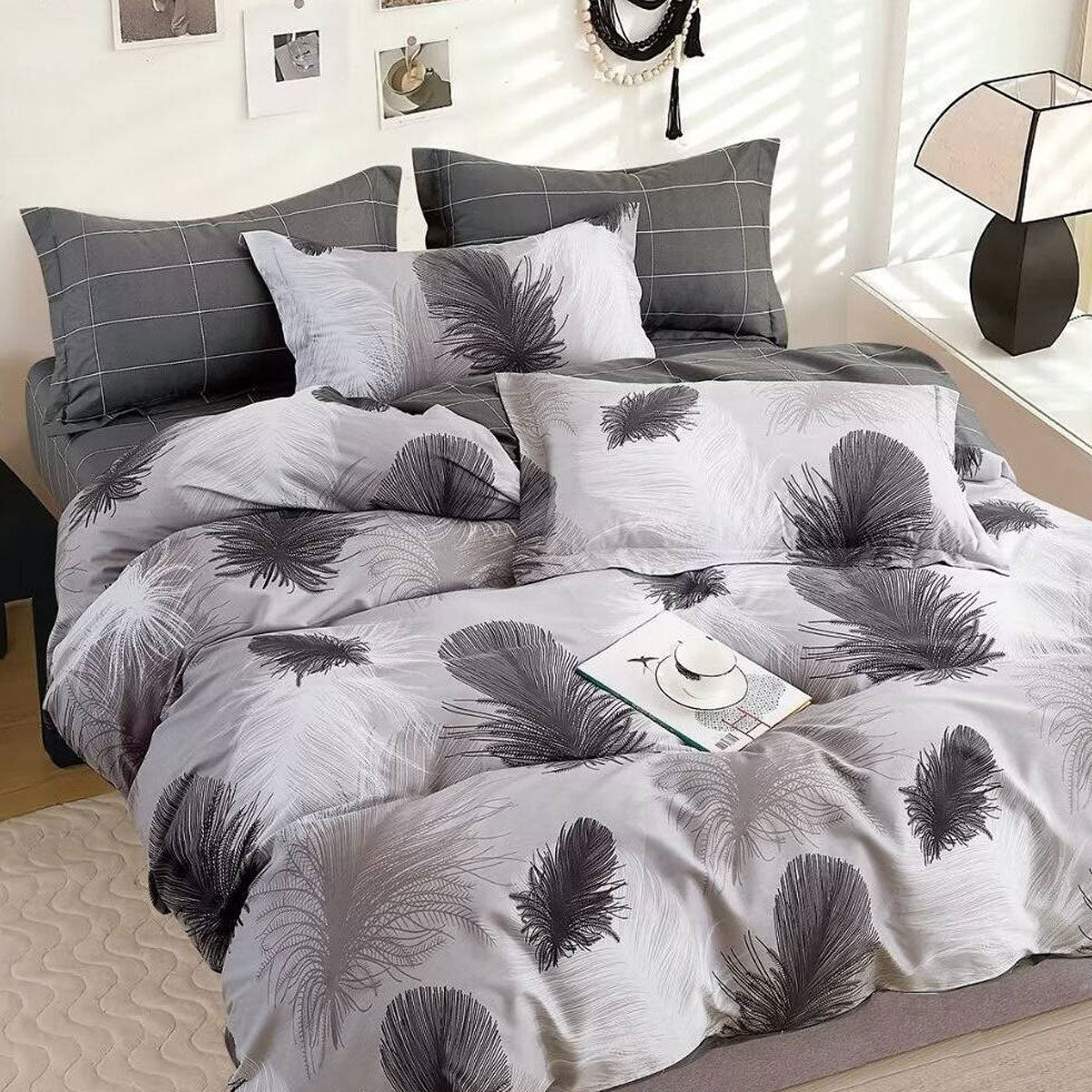 300TC Heidi Grey Reversible Cotton Quilt Cover Set | Queen