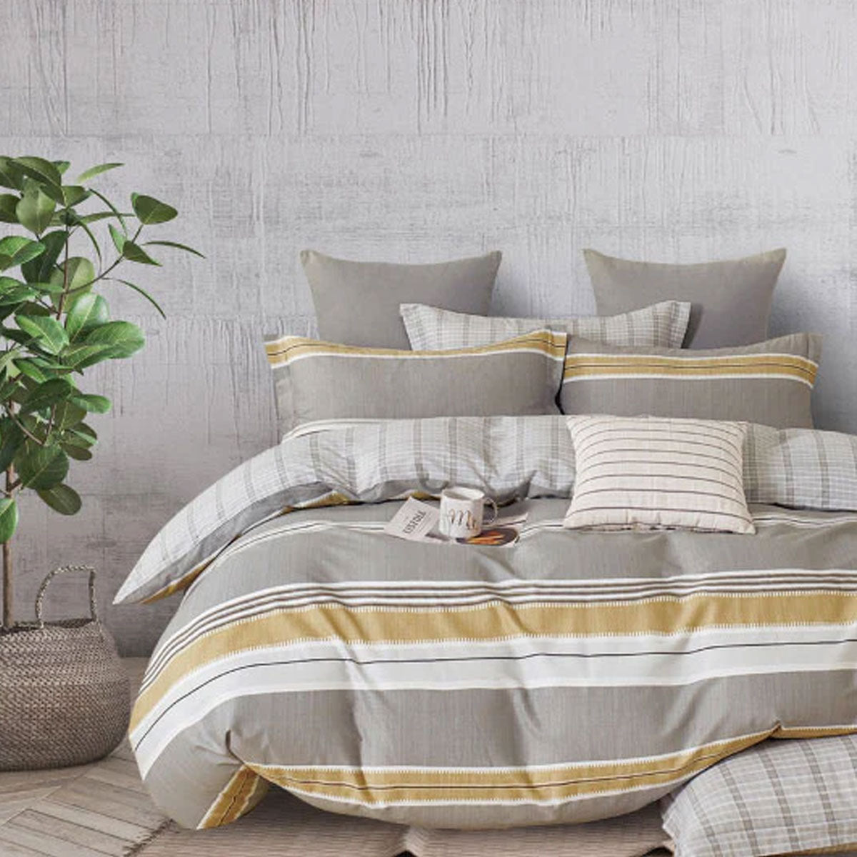 300TC Theodore Grey Reversible Cotton Quilt Cover Set | King