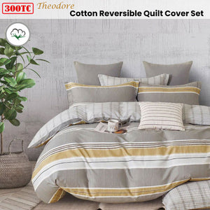 300TC Theodore Grey Reversible Cotton Quilt Cover Set | King