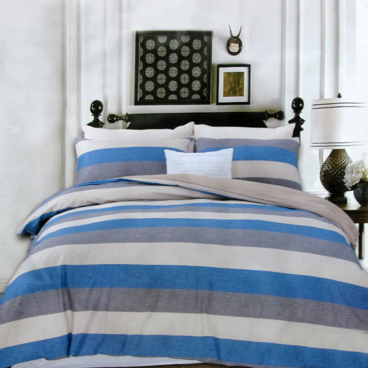 250TC Cotton Reversible Quilt Cover Set | Beachy Stripes | Queen