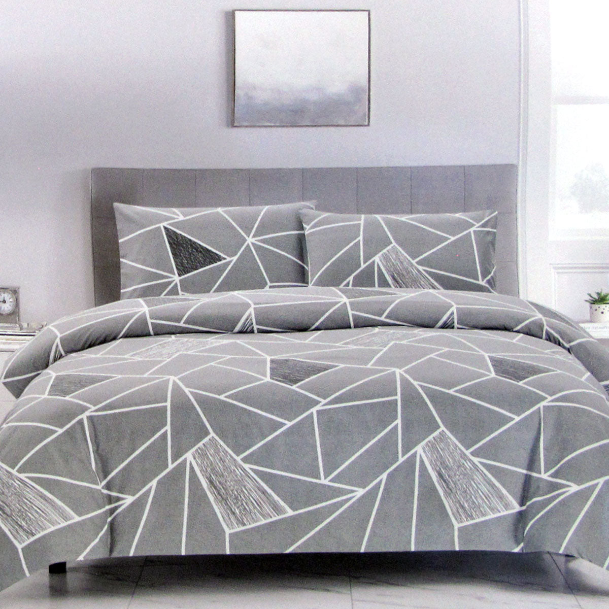 Artex Bentley Grey Quilt Cover Set | Geometric Pattern | Reversible | Printed Microfiber Polyester | Queen