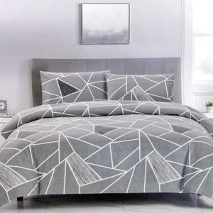 Artex Bentley Grey Quilt Cover Set | Geometric Pattern | Reversible | Printed Microfiber Polyester | Queen