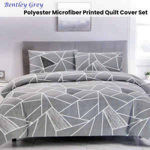 Artex Bentley Grey Quilt Cover Set | Geometric Pattern | Reversible | Printed Microfiber Polyester | Queen