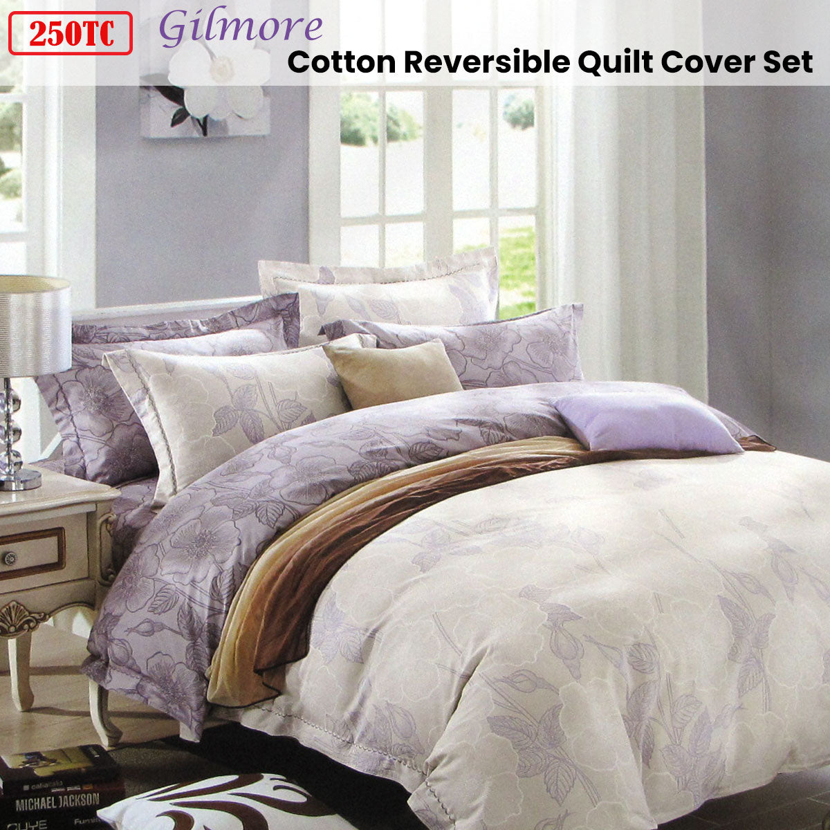 250TC Gilmore Cotton Reversible Quilt Cover Set | King