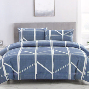 Artex Harold Blue Quilt Cover Set | Geometric Pattern | Reversible | Printed Microfiber Polyester | King