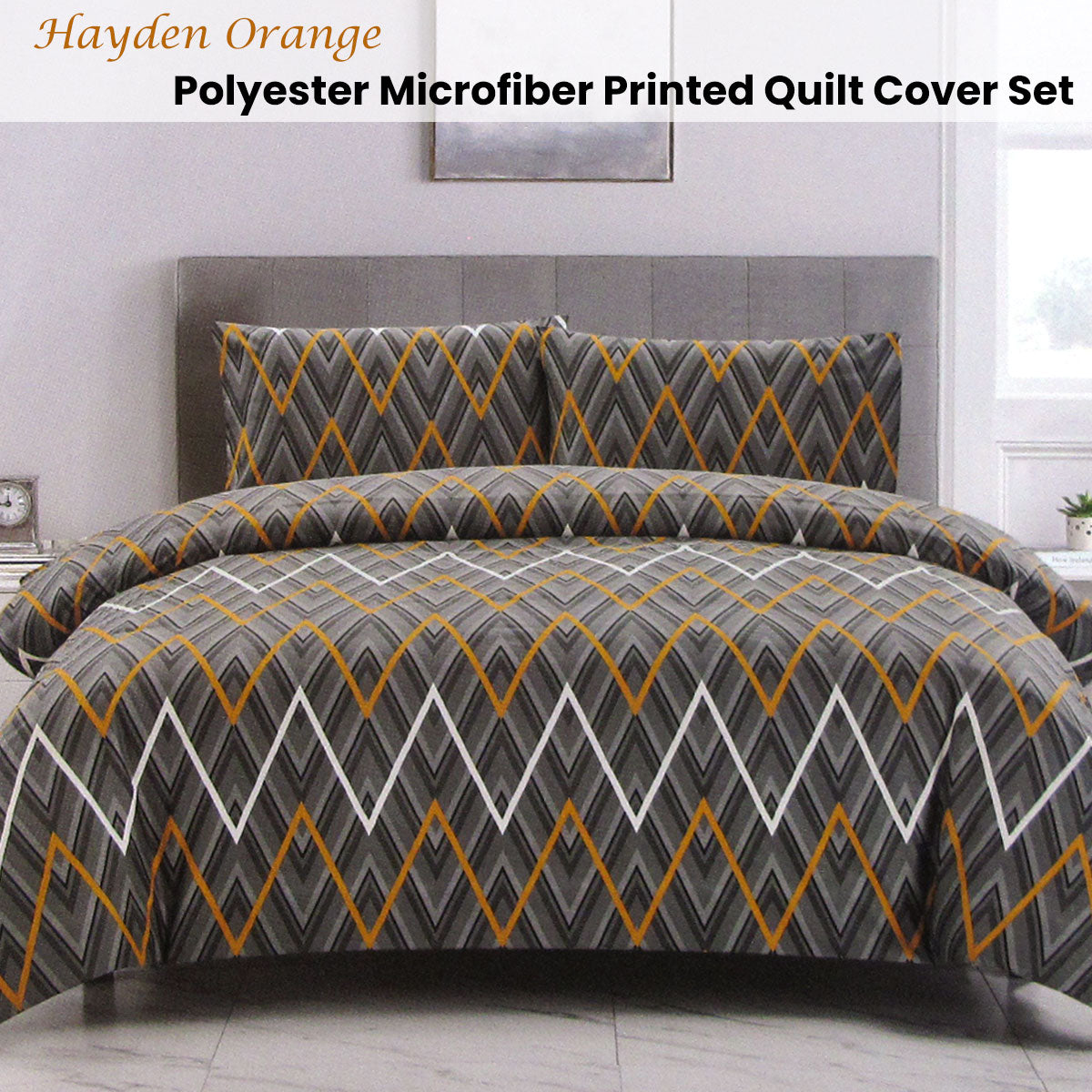 Artex Hayden Orange Quilt Cover Set | Geometric Pattern | Reversible | Printed Microfiber Polyester | Single