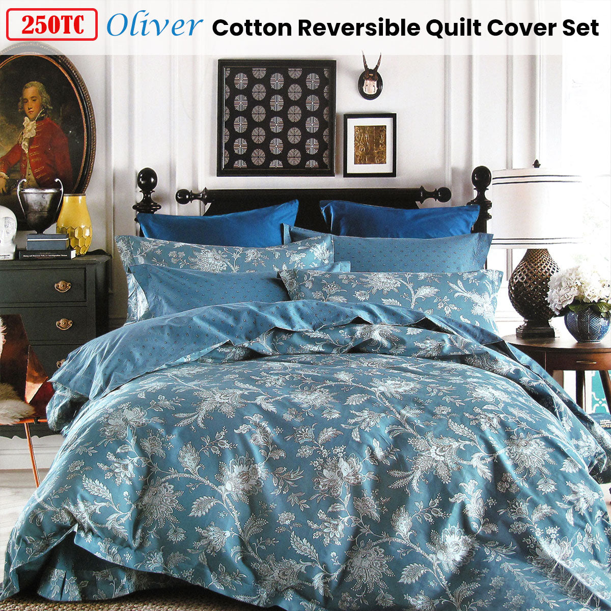 250TC Oliver Cotton Reversible Quilt Cover Set | Queen