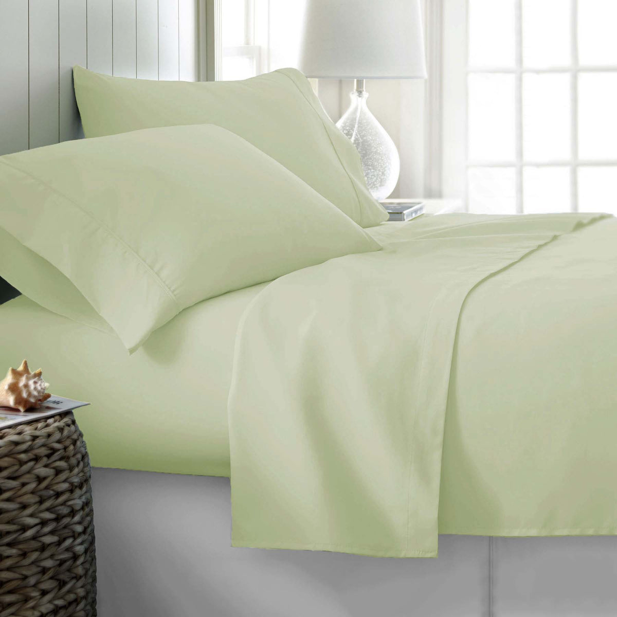 400TC Cotton Sateen Sheet Set | Queen | Ivory (Hint of Green)