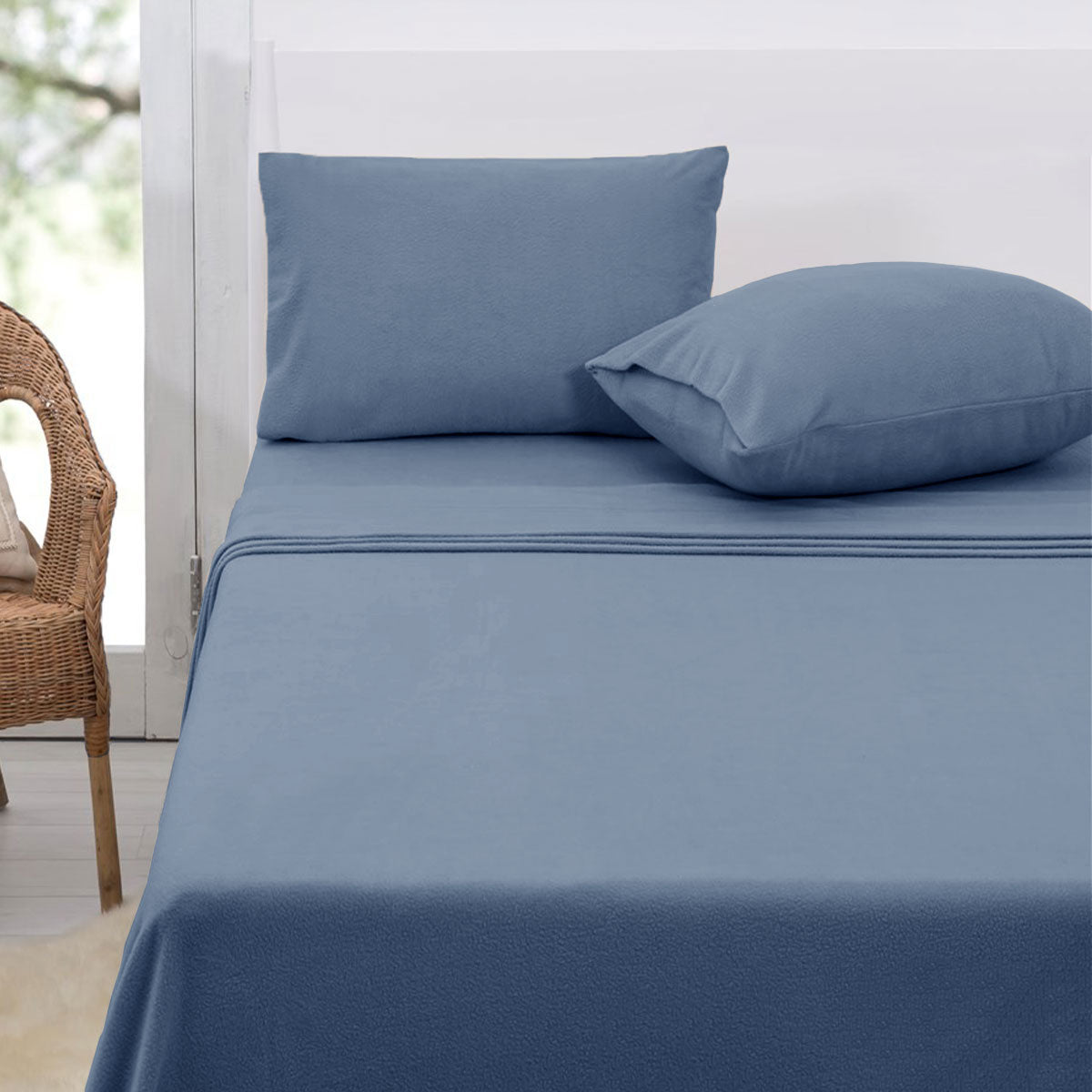 Polar Fleece Sheet Set | Queen | 36cm Wall | Airforce Blue