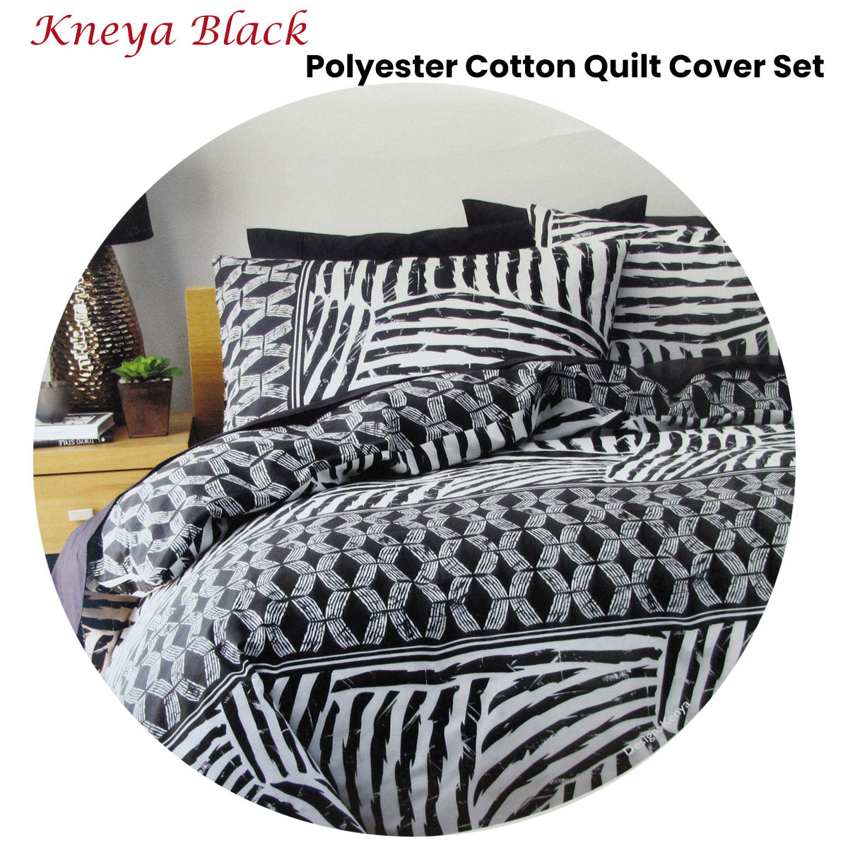 Homeport Kenya Black Printed Geometric Quilt Cover Set | Double