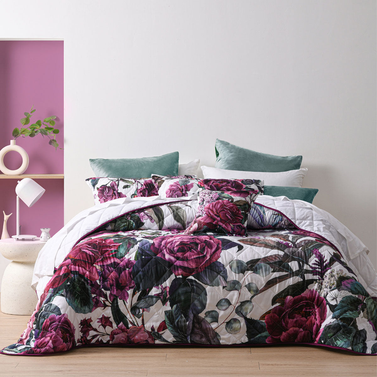 Bianca Abigail Quilted Bedspread Set | Berry Floral Print | King