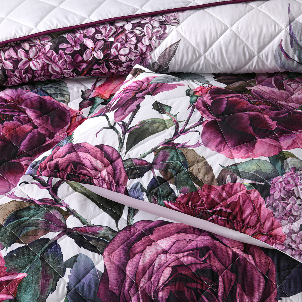 Bianca Abigail Quilted Bedspread Set | Berry Floral Print | King