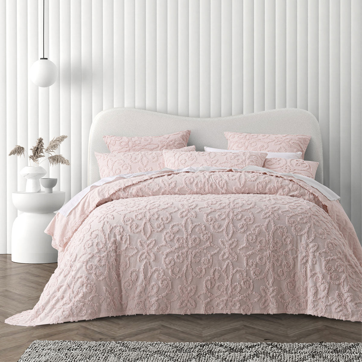 Bianca Ella Cotton Chenille Bedspread Set | Blush Floral | King