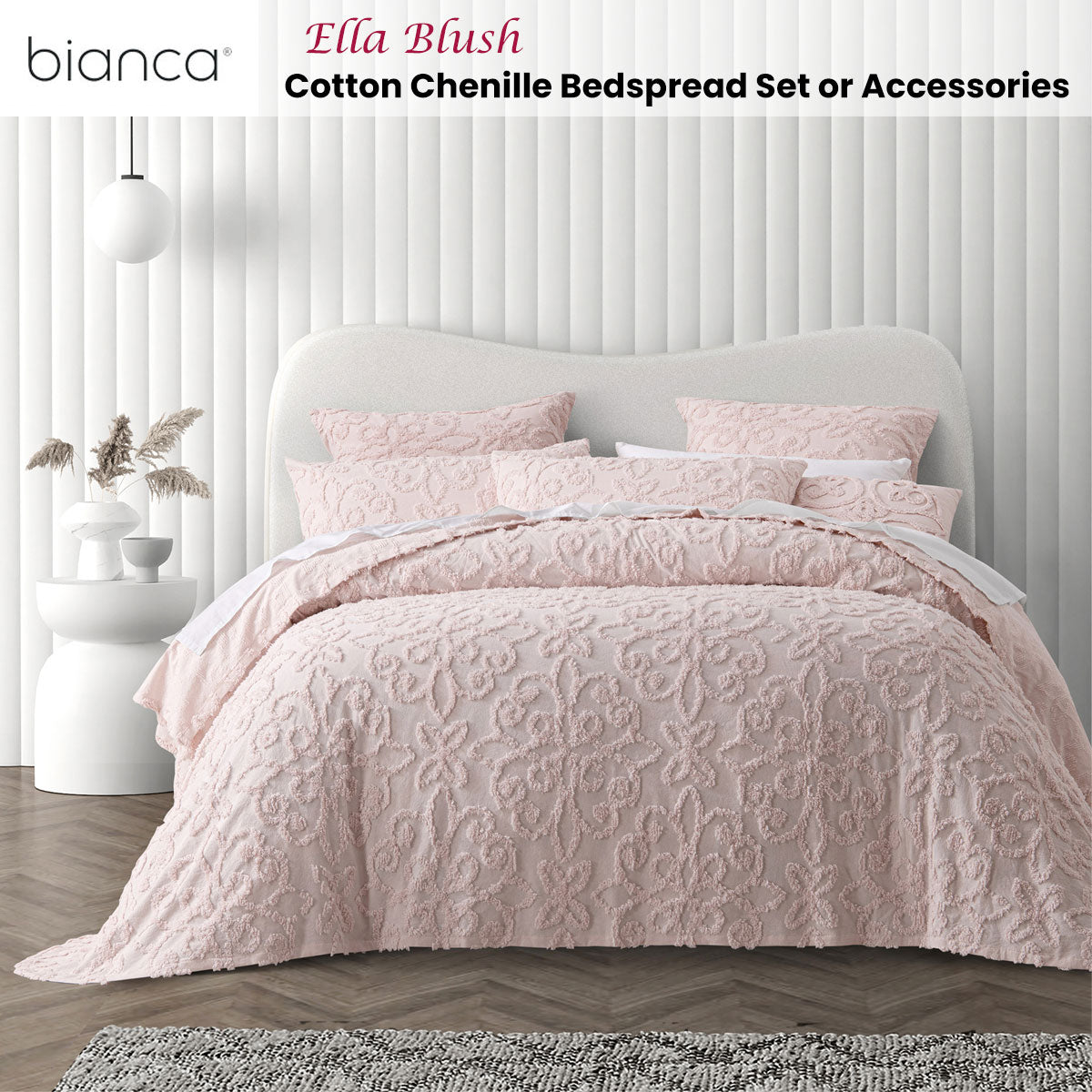 Bianca Ella Cotton Chenille Bedspread Set | Blush Floral | King