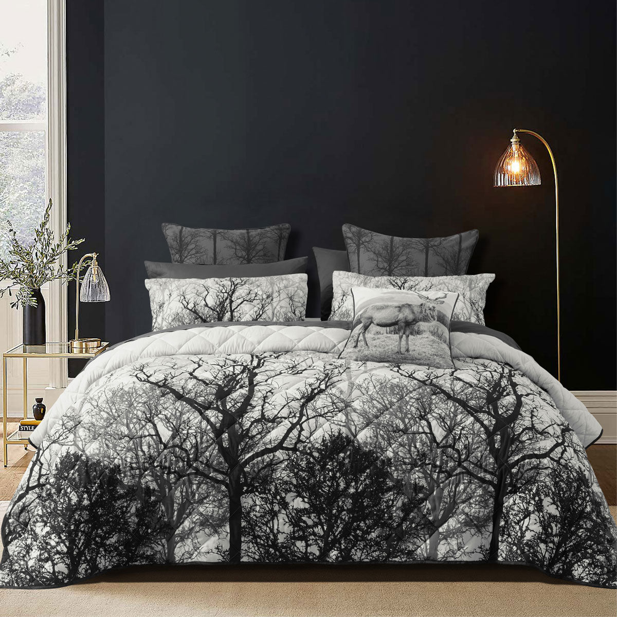 Bianca Boscage Quilted Coverlet Set | Black Forest Print | Polyester | Queen/King