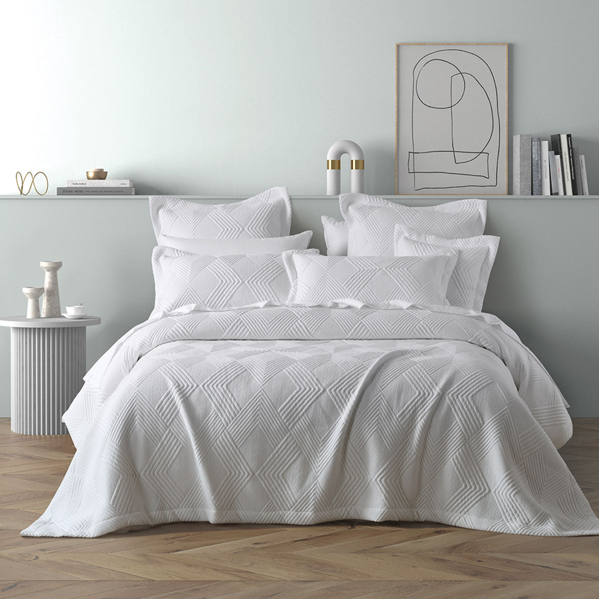 Bianca Cassiano White Polyester Jacquard Coverlet Set | Single/Double