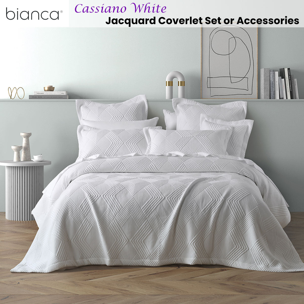 Bianca Cassiano White Polyester Jacquard Coverlet Set | Super King