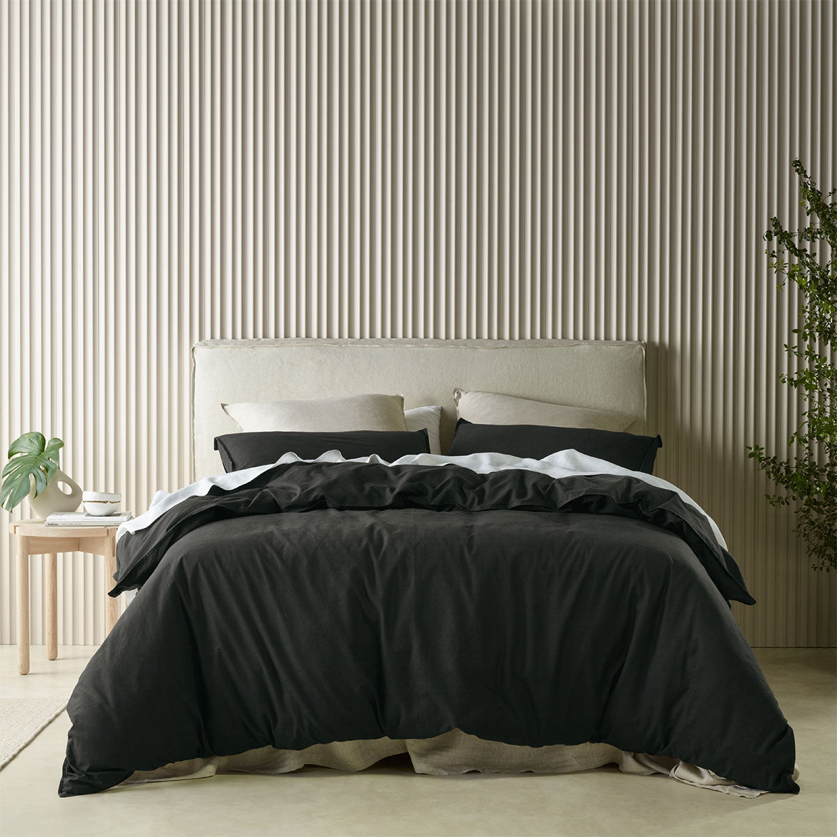 Bianca Acacia Charcoal Vintage Washed Cotton Quilt Cover Set | King