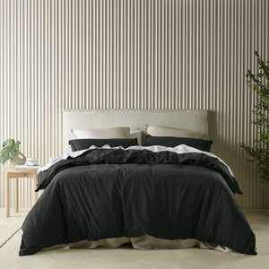 Bianca Acacia Charcoal Vintage Washed Cotton Quilt Cover Set | King