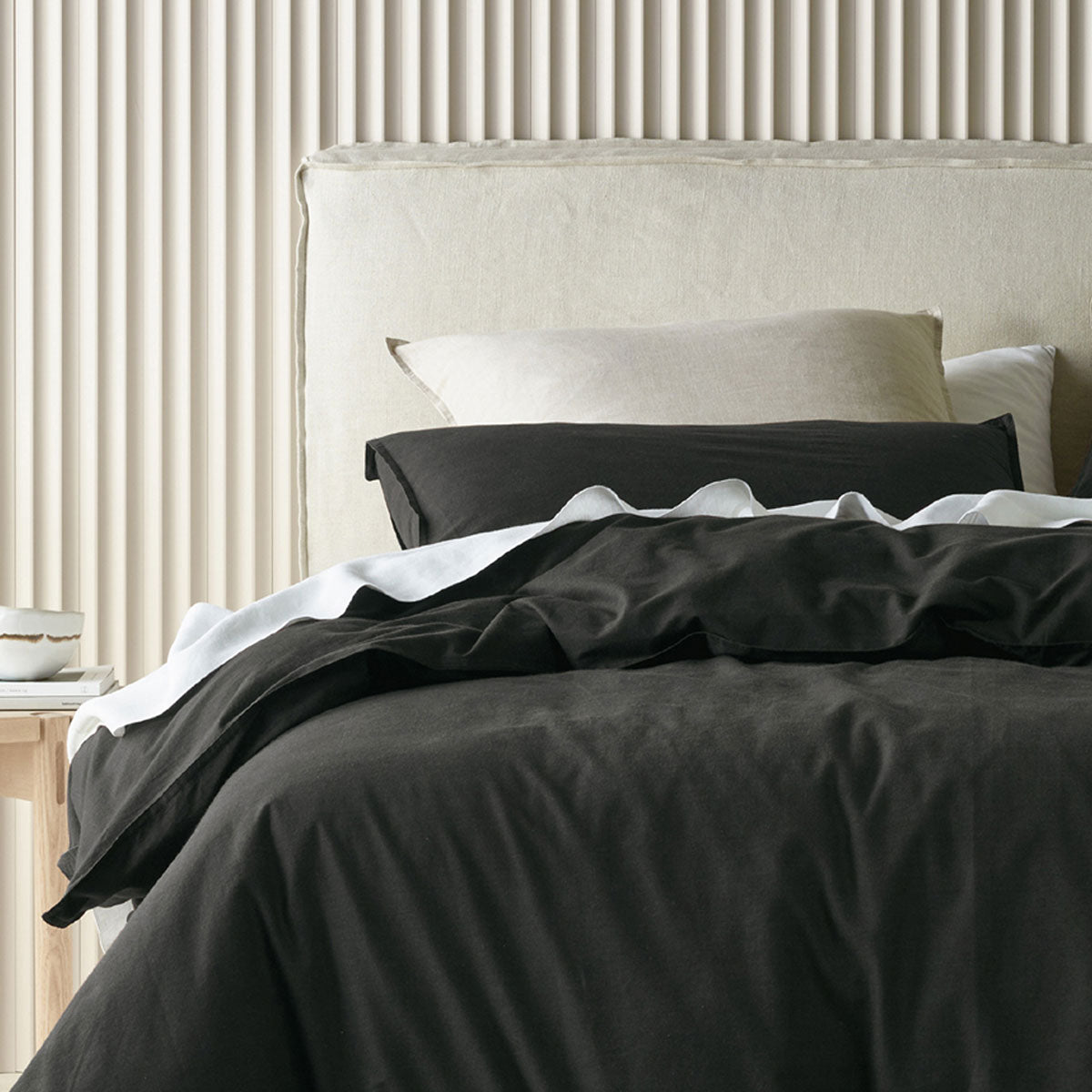 Bianca Acacia Charcoal Vintage Washed Cotton Quilt Cover Set | King