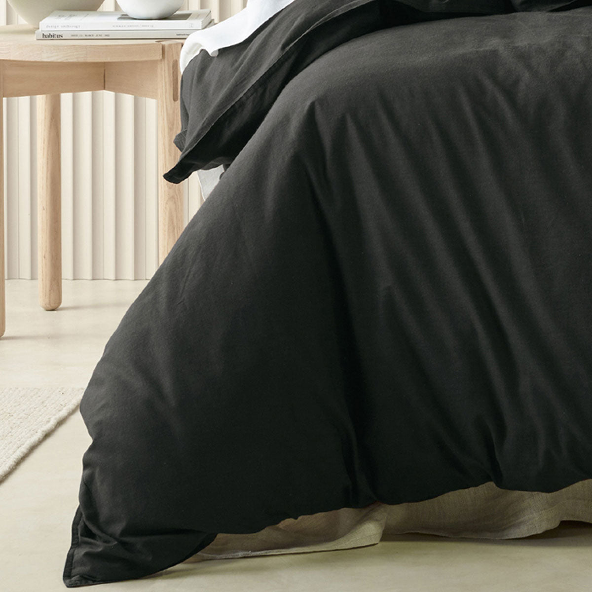 Bianca Acacia Charcoal Vintage Washed Cotton Quilt Cover Set | King