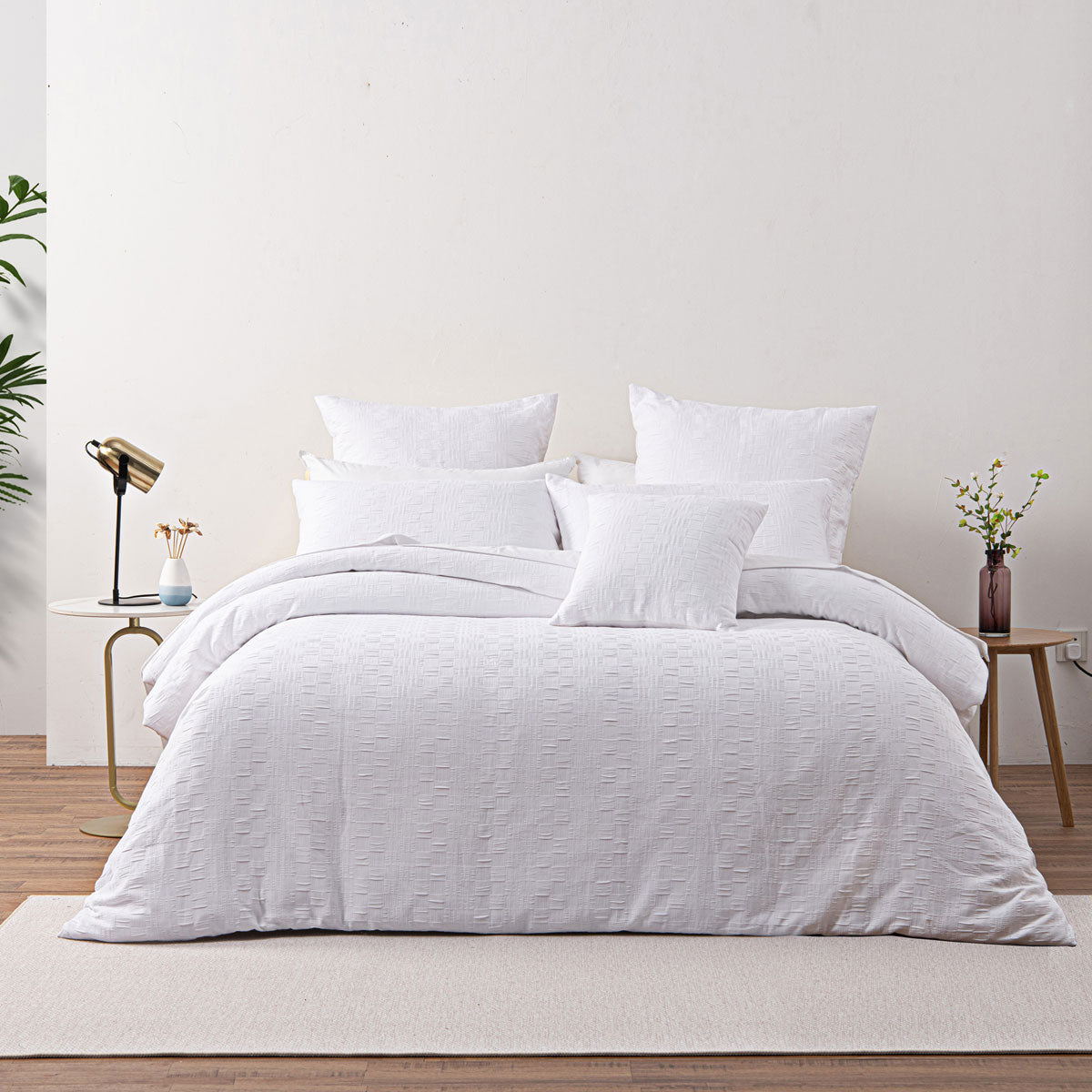 Bianca Cosmo White Soft Chenille Geometric Quilt Cover Set | Queen