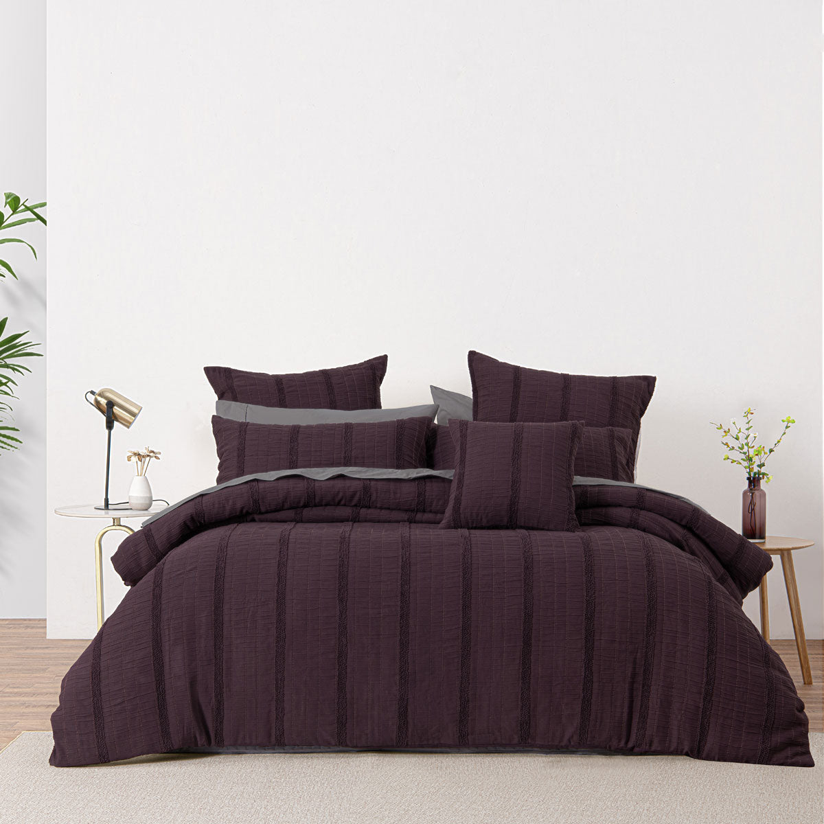 Bianca Malua Grape Jacquard Striped Quilt Cover Set | Queen