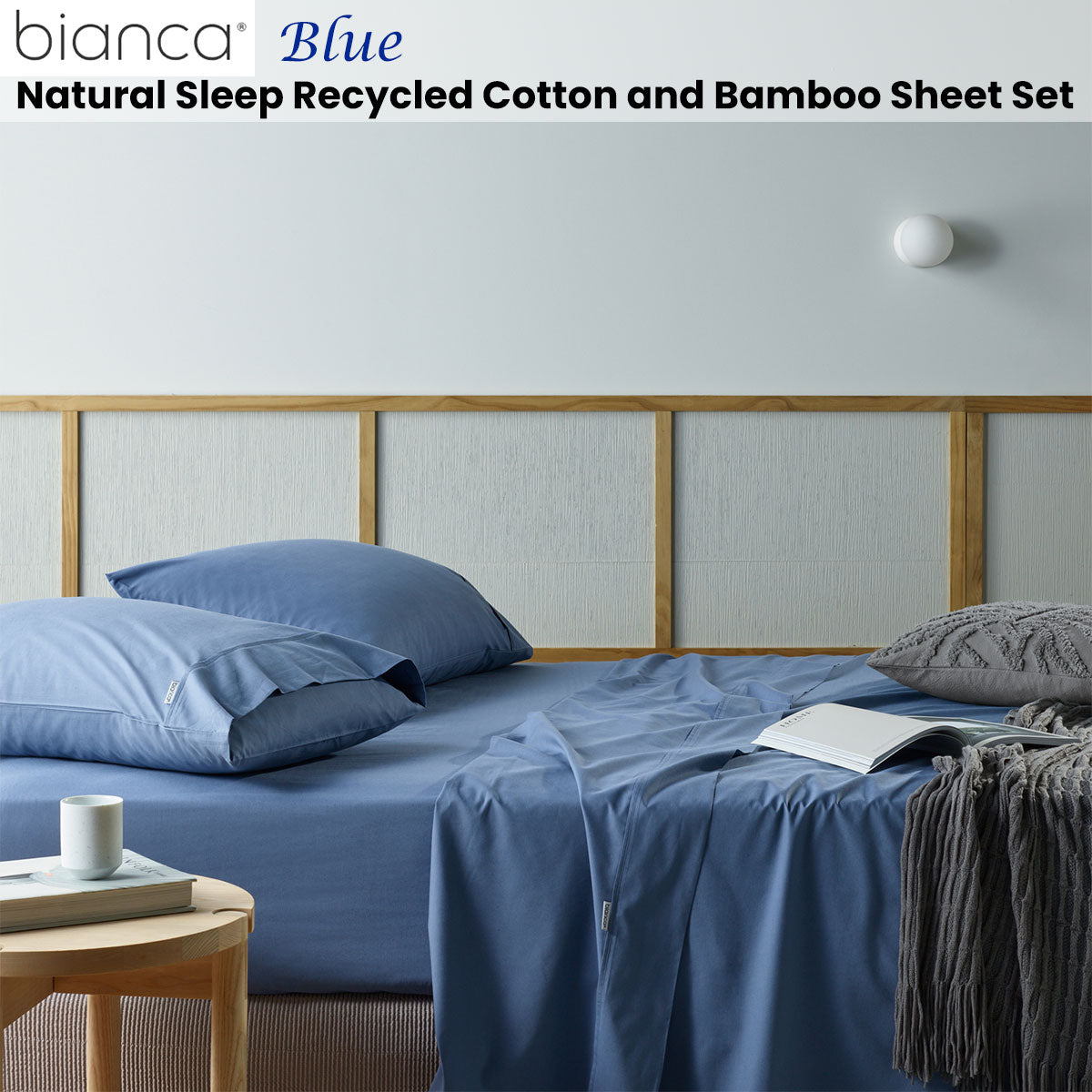 Bianca Natural Sleep | Recycled Cotton and Bamboo Sheet Set | Blue | Single