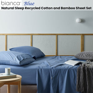 Bianca Natural Sleep | Recycled Cotton and Bamboo Sheet Set | Blue | Single