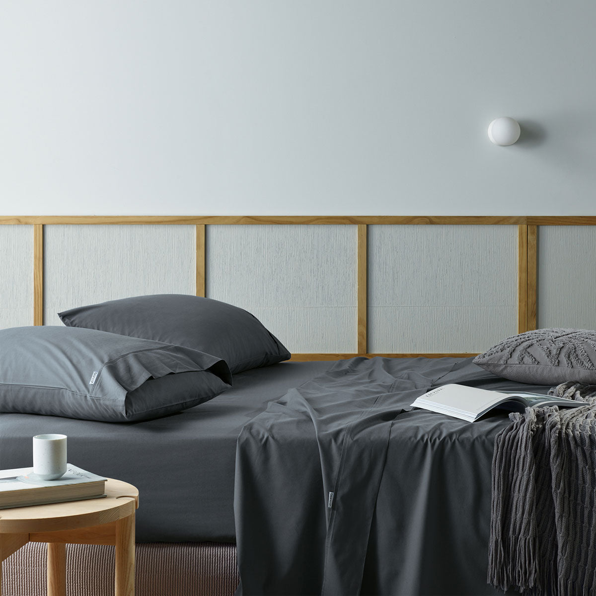 Bianca Natural Sleep | Recycled Cotton and Bamboo Sheet Set | Charcoal | Split King