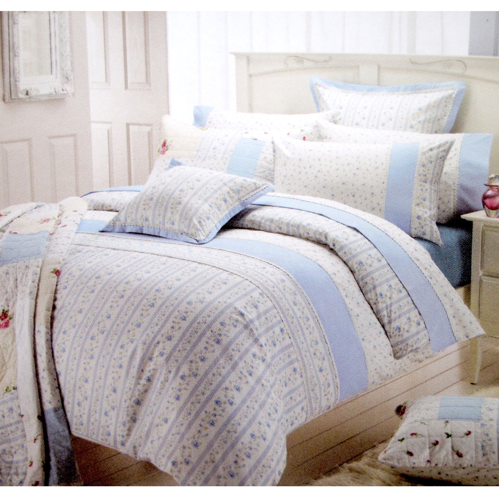 Belmondo 225TC Ashby Rose Blue Quilt Cover Set | King