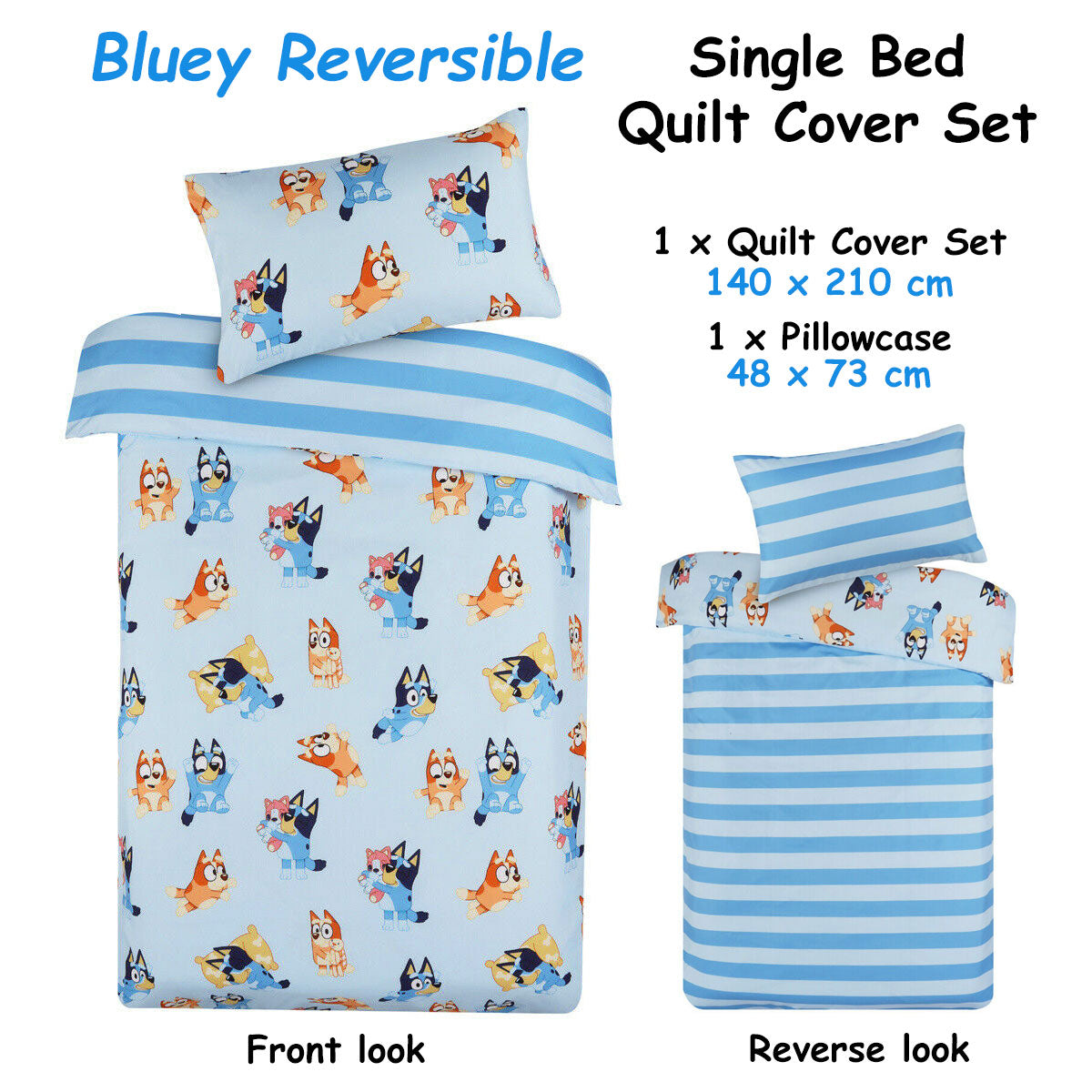 Caprice Bluey Bingo Reversible Striped Licensed Quilt Cover Set | Single