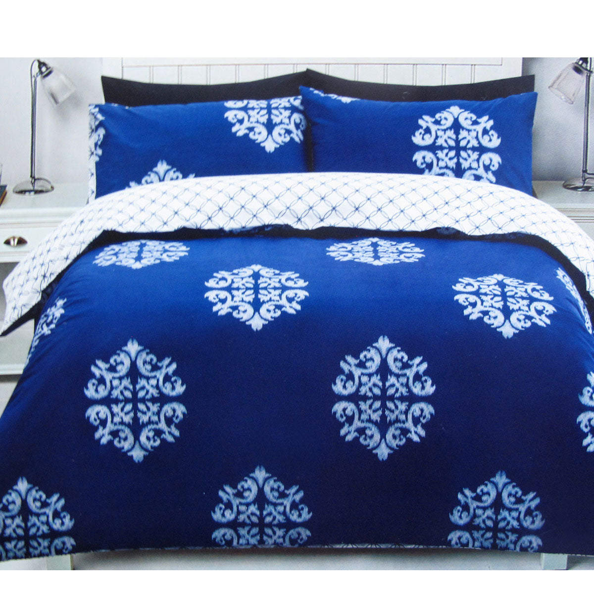 225TC Geo Damask Cotton Rich Easy Care Quilt Cover Set | King
