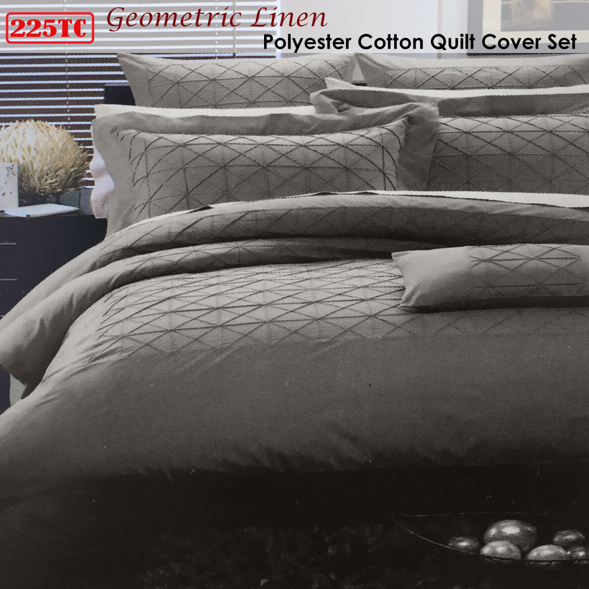 Geometric Tuck Linen Polyester Cotton Quilt Cover Set | Queen