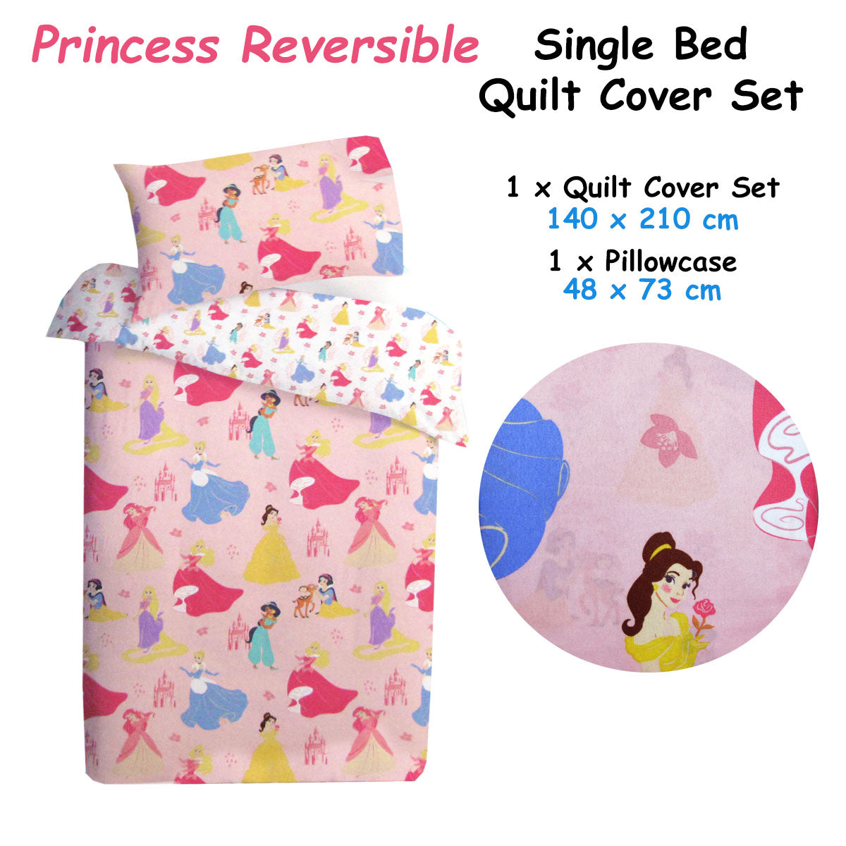 Caprice Disney Princess Reversible Licensed Quilt Cover Set | Single