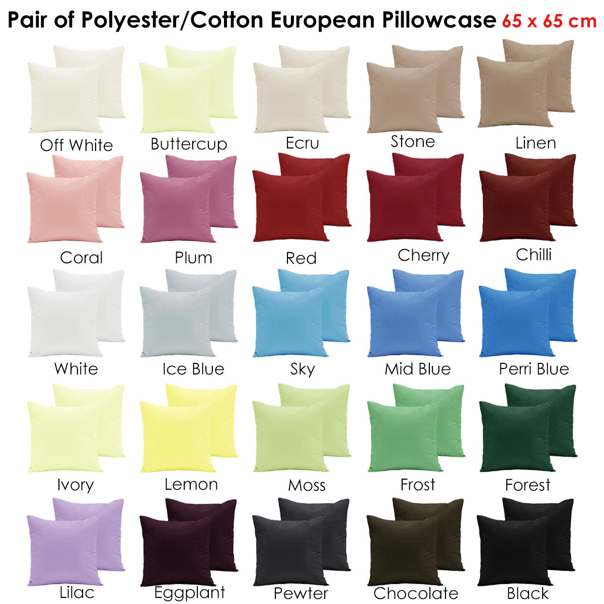 Pair of Polyester Cotton European Pillowcases | Ivory