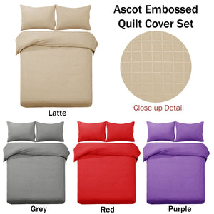 Designer Selection Ascot Embossed Quilt Cover Set | Grey | Queen