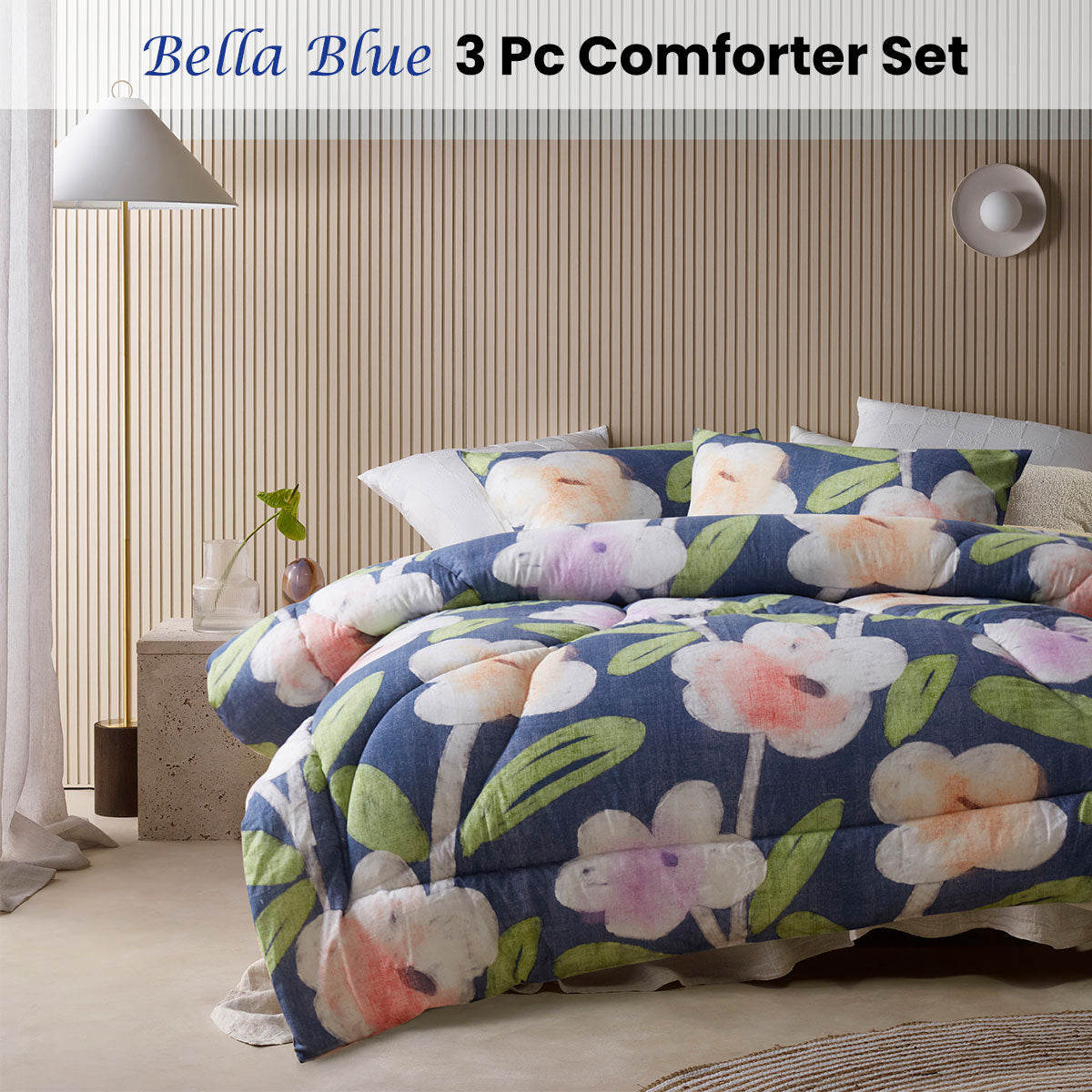 Accessorize Bella Blue Floral 3 Piece Comforter Set | King