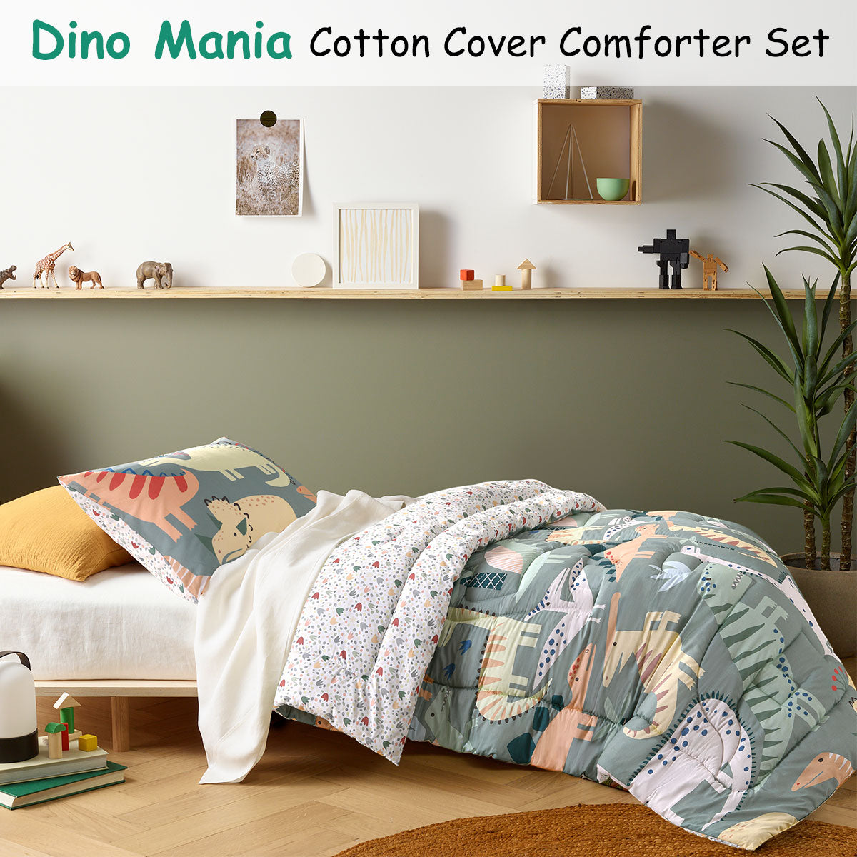 Happy Kids Dino Mania Green 2 Piece Comforter Set | Single