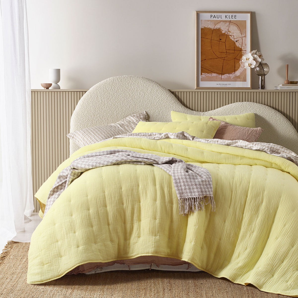 Vintage Design Homewares | 3 Piece Hugo Cotton Gauze Quilted Comforter Set | Butter | King