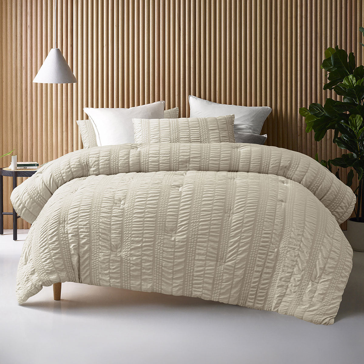 Accessorize Seersucker Natural 3 Piece Comforter Set | King
