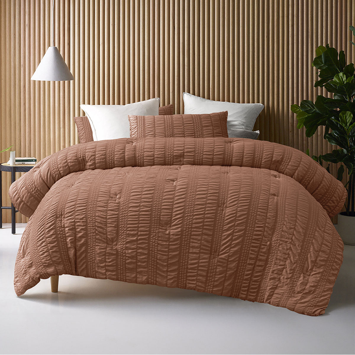 Accessorize Seersucker Tobacco 3 Piece Comforter Set | Queen