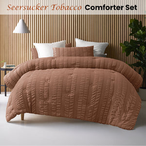 Accessorize Seersucker Tobacco 3 Piece Comforter Set | Queen