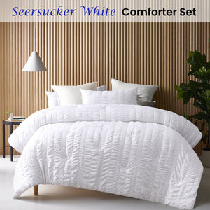 Accessorize Seersucker Comforter Set | 3 Piece | White Polyester | King
