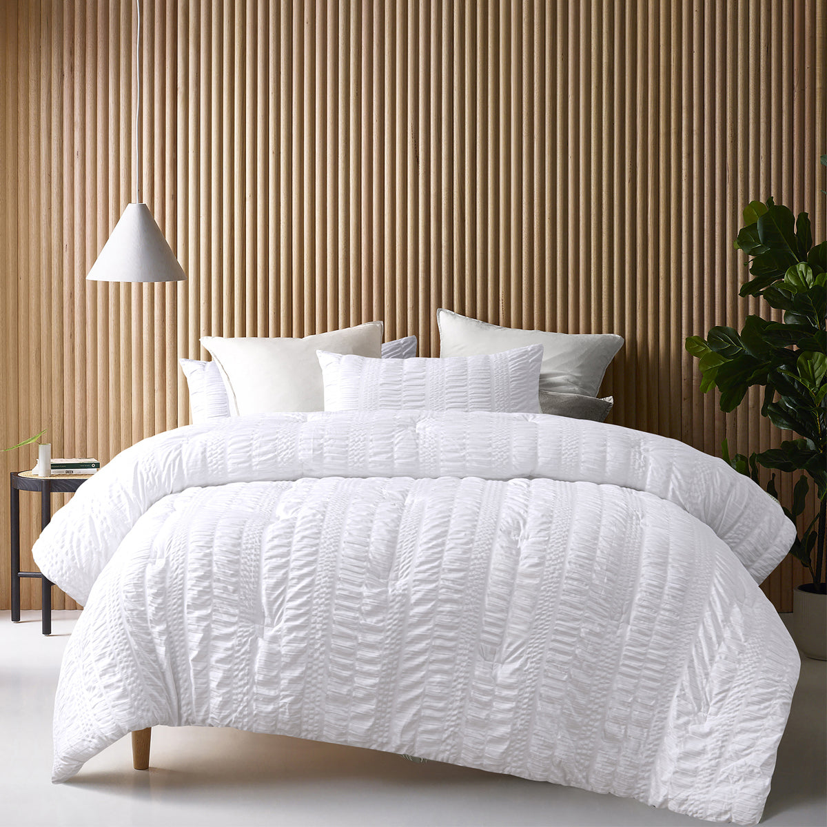 Accessorize Seersucker Comforter Set | 3 Piece | White Polyester | Queen
